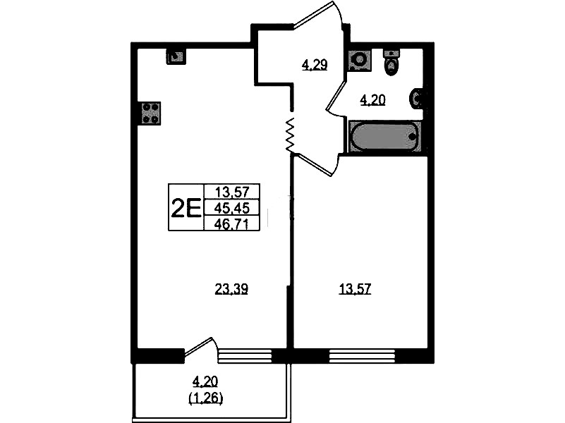 1-комнатная квартира 46.71 м², 12/12 эт., ЖК «UP! Квартал Воронцовский»